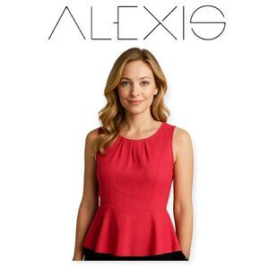 Alexis Cherry Red Sleeveless Peplum Top Size S Rayon Nylon Blend Office Casual